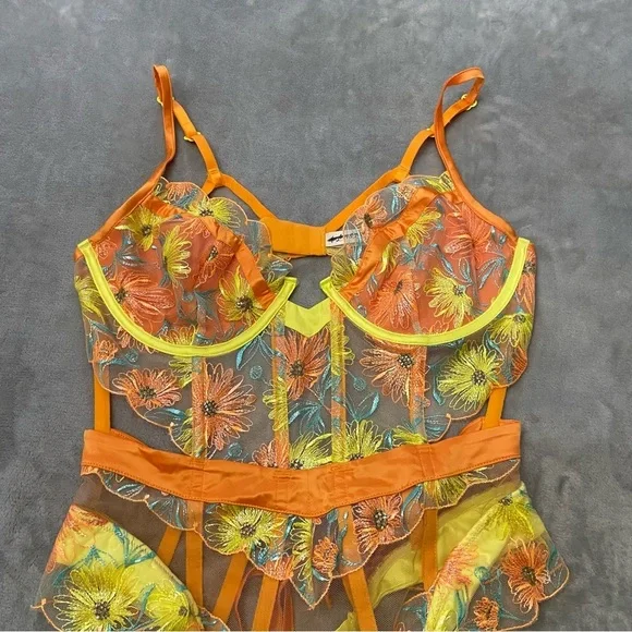 New! For love and lemons waterlily teddy bodysuit orange yellow 27991